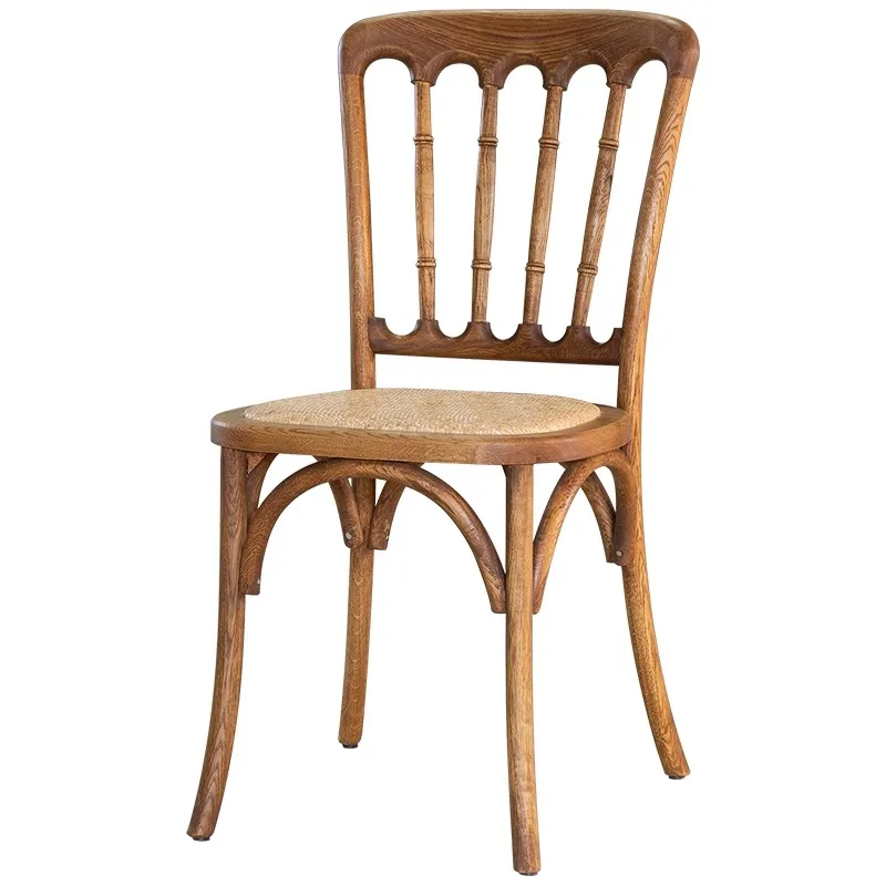 

American solid wood dining chair household back chair woven rattan bamboo chair Napoleon castle retro rattan