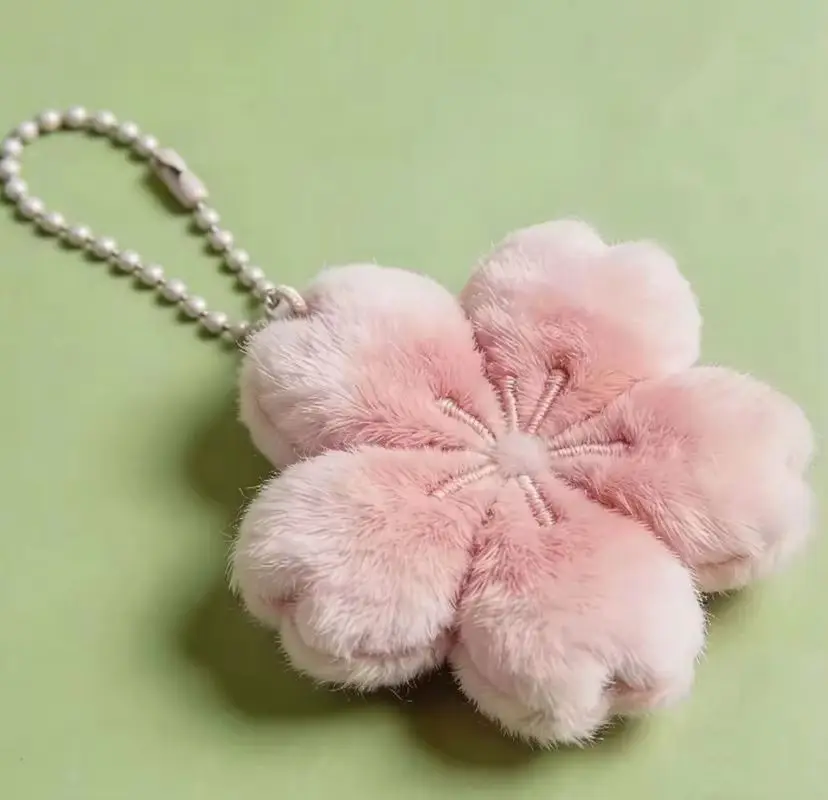 Plush Cherry Blossom Keychain Pink Soft Fluffy Bag Charm Cute Pendant Ornament Gift For Women Backpack Decoration Festival Gifts