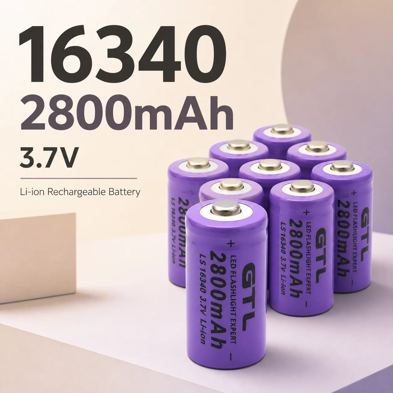 16340 Li-ion Rechargeable Battery 3.7V 2800mAh for LED Flashlight Travel Wall Charger CR123A Compatible Cell