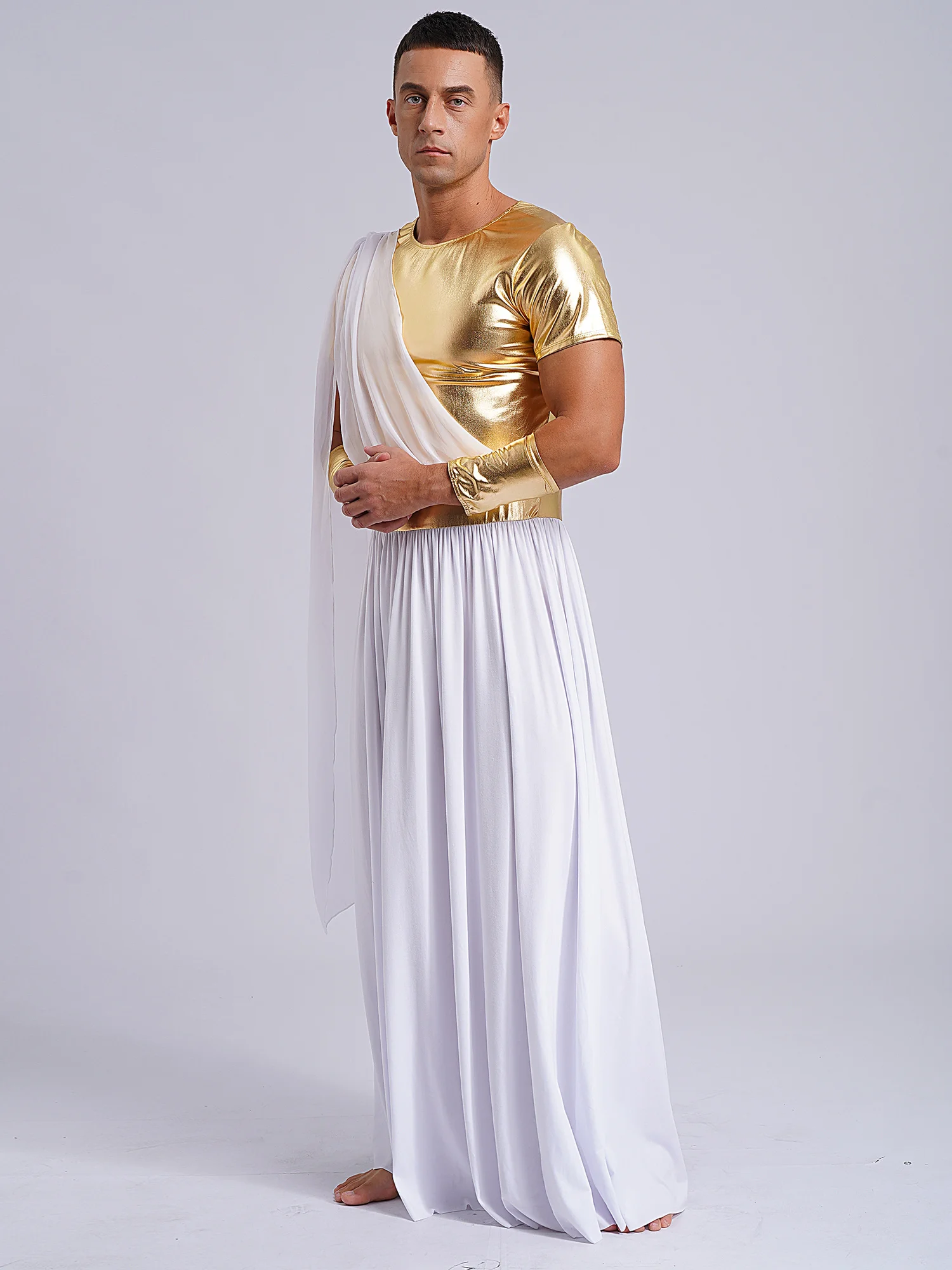 Ancient Greek God Costume Roman Toga Egyptian Tunic with Gloves Men's 2Pcs Halloween Outfits Xmas/Halloween Cosplay Party XXXL view 4