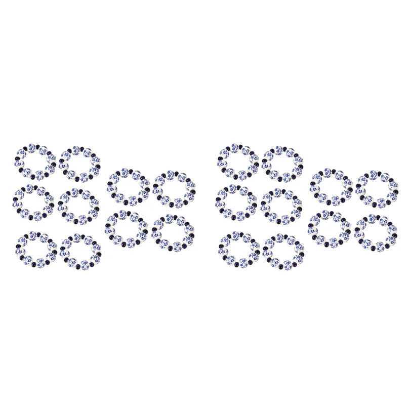 A84X-20PCS Ethnic Style Hand-Painted Blue White Beads Napkin Ring Home Table Decoration Napkin Buckle Hand Drawn Napkin Ring