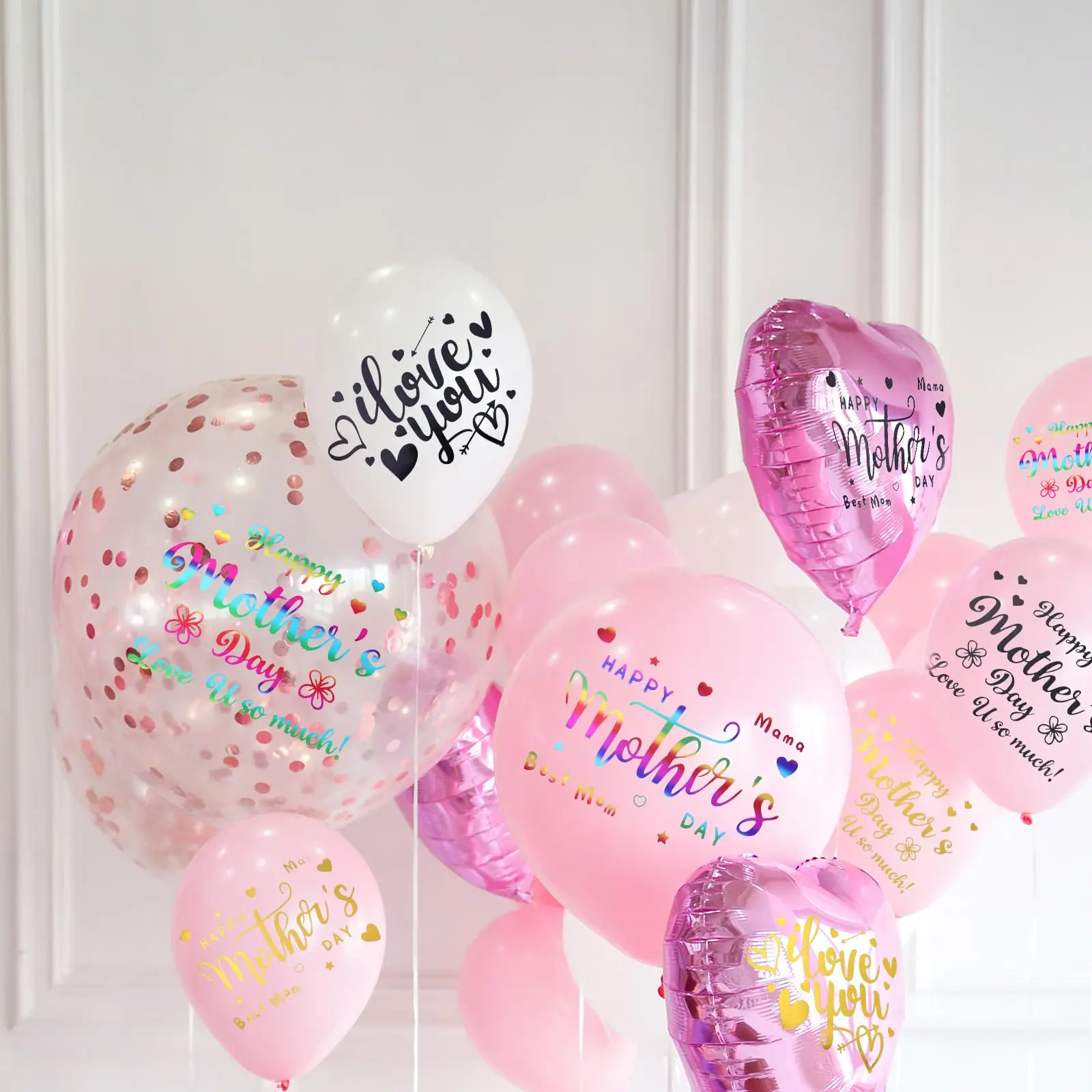 6pcs Happy Mother's Day Stickers Balloons Decorations Gold Black Mother's Day DIY Window Decals For Mother Birthday Party Decors
