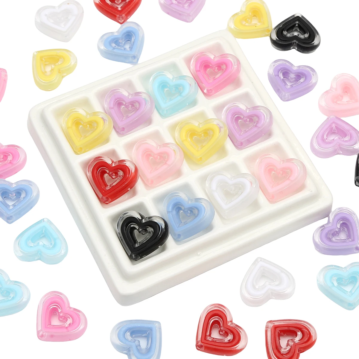 5/10pcs 23x20mm Acrylic Heart‑Shaped Hollow Colorful Spaced Beads DIY Jewelry Bracelets Keychains Jewelry Decorative Accessories