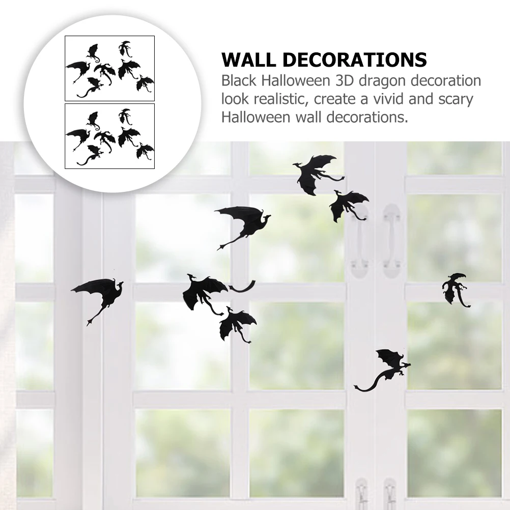 

2 set 3D Dinosaur Stickers PVC Decal Halloween Decoration Dragon Sticker Bat Window Dragon 3D Sticker Paper Festive Accessories