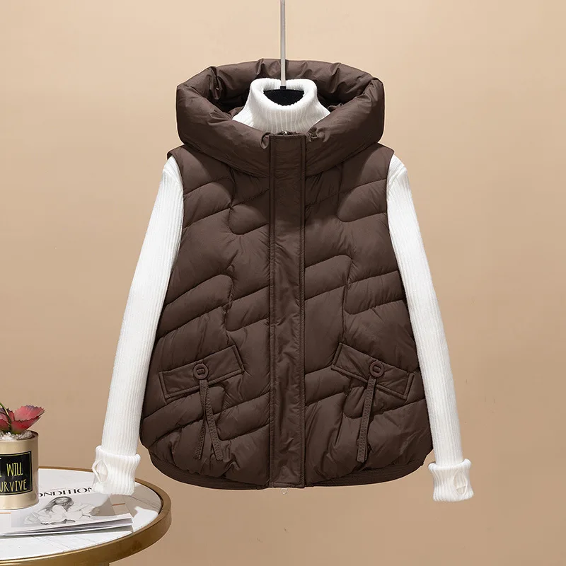 

2025 New Woman Jacket Vest Autumn Winter Cotton-Padded Coat Vest Female Hooded Sleeveless Cotton Jacket Waistcoat