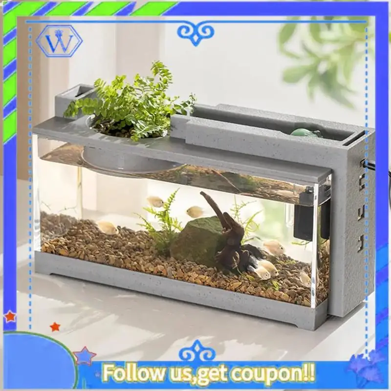 

Easy To Use Mini Fish Tank Aquarium Starterkits Mute Water Flow Filter Mini Landscape Fish Tank Office Desktop Decoration
