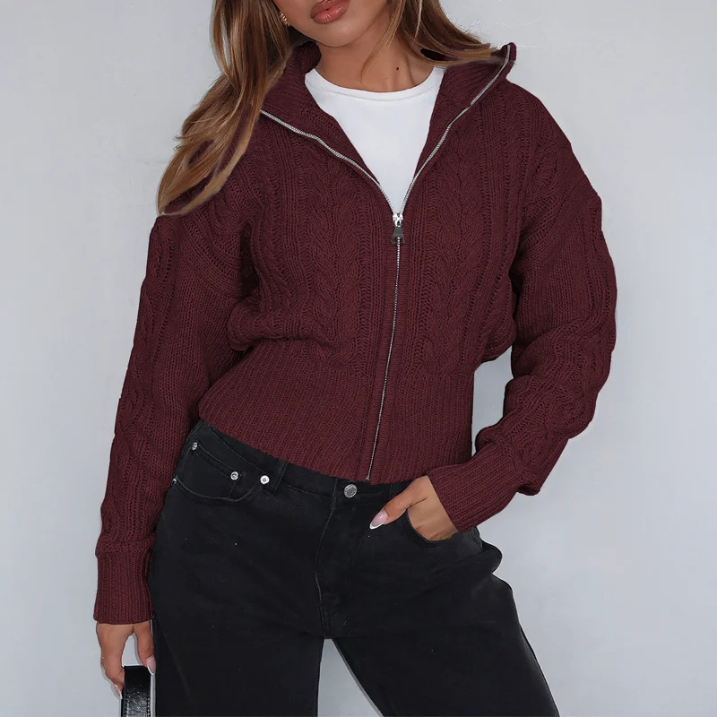 Schlichte und modische langärmelige einfarbige Woll-Damenbekleidung 2025, Herbst und Winter