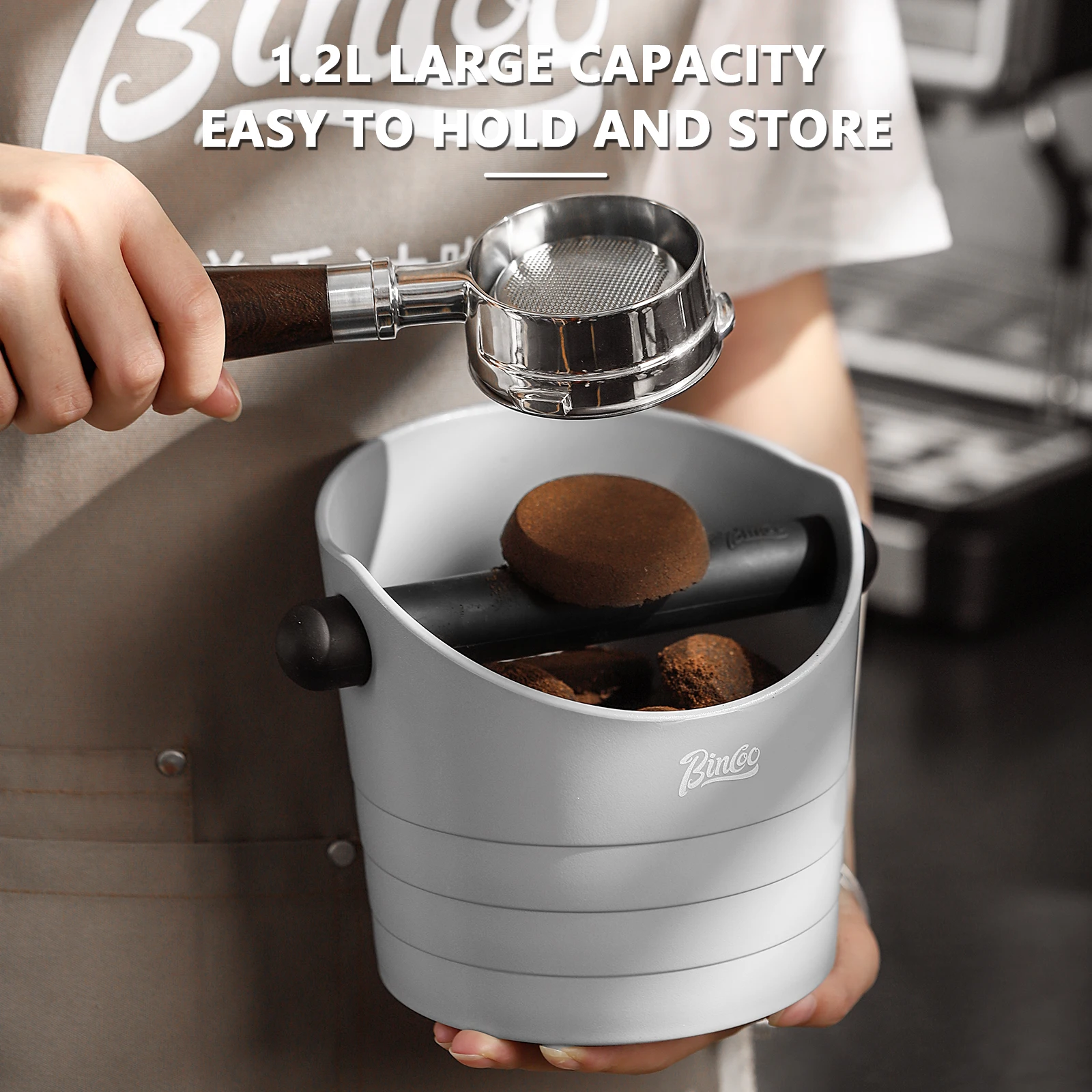 

Large Espresso Knock Box 1.2L - Coffee Ground Knock Box with Removable Knock Bar and Non-Slip Base (Gray)