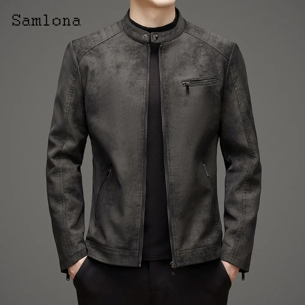 Men Cool Luxury Matte Pu Leather Jackets Mandarin Collar Tops Outerwear 2024 Stylish simplicity Fashion Zipper Pocket Coats New