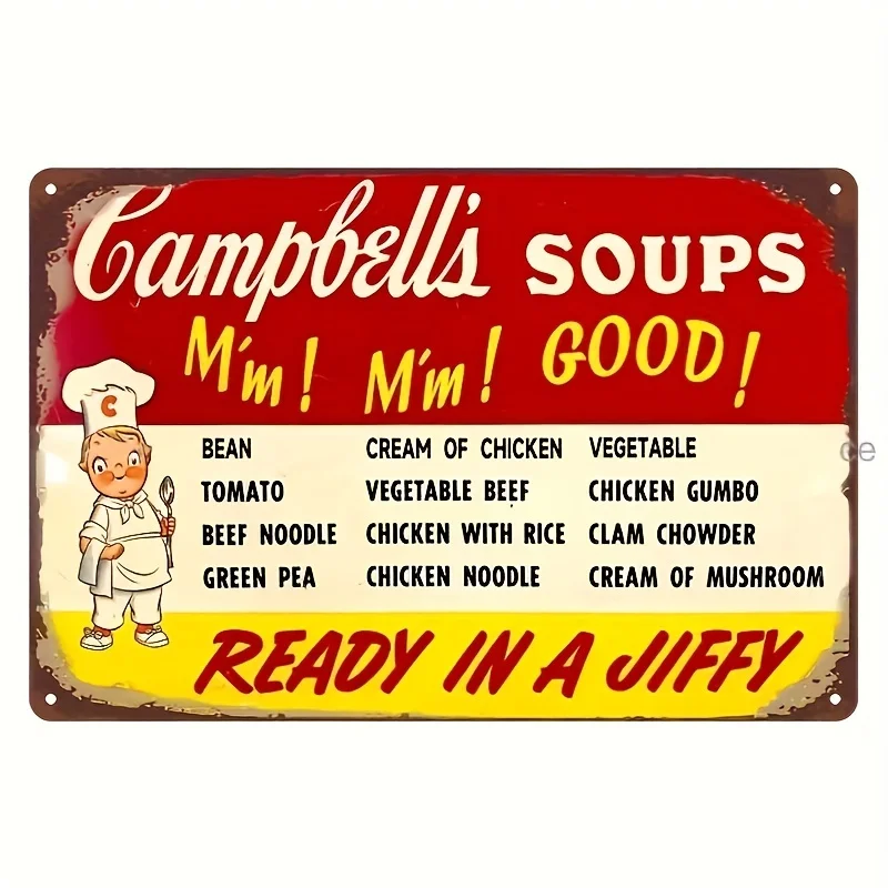 Vintage Campbell's Soup Metal Wall Art Sign -  Retro Iron Kitchen Decor with Chef Illustration & 