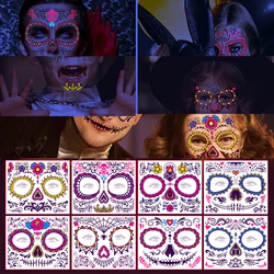 Tatuaje del Día de los muertos para Halloween, pegatinas temporales impermeables fluorescentes para la cara, Maquillaje, vestido, decoración, fiesta, Festival