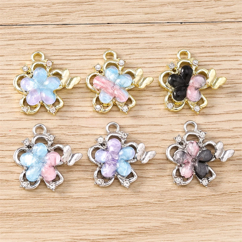

5pcs 17x17mm Delicate Crystal Flower Charms Pendants for Making Drop Earrings Necklaces Bracelets DIY Crafts Jewelry Accessoires