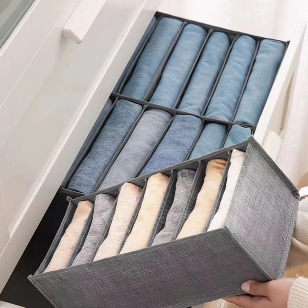 Fabric Clothes Storage Bag 7/9 Grid Space Saving Closet Organizer Pants T-shirt Drawers Boxe Save Clothes Separator for Wardrobe