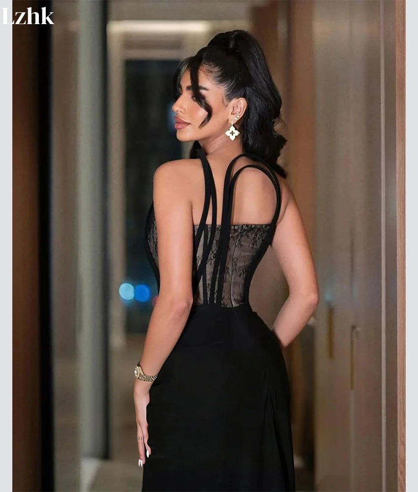 Lzhk personalizado gracioso jérsei renda sereia vestido de noite de alta qualidade sem mangas vestidos de ocasião sob medida فسات evimavera