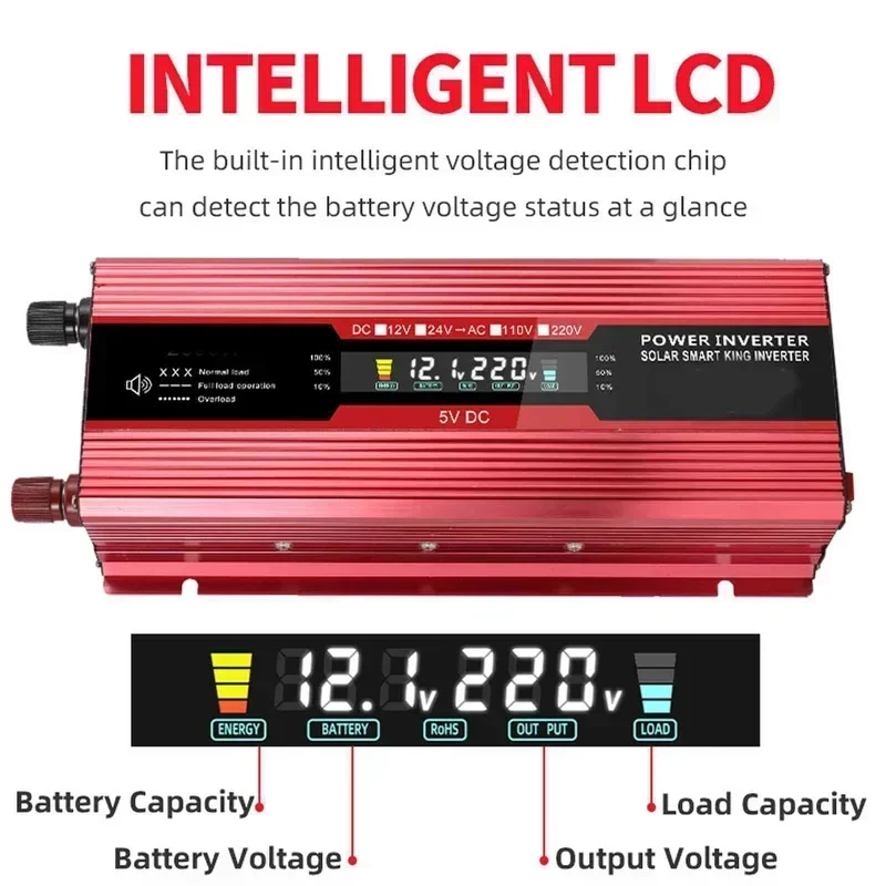 Imagem -04 - Inversor de Potência 12v 220v 5000w 4000w Transformador de Tensão Conversor Modificado Inversor de Carro de Onda Senoidal com Isqueiro