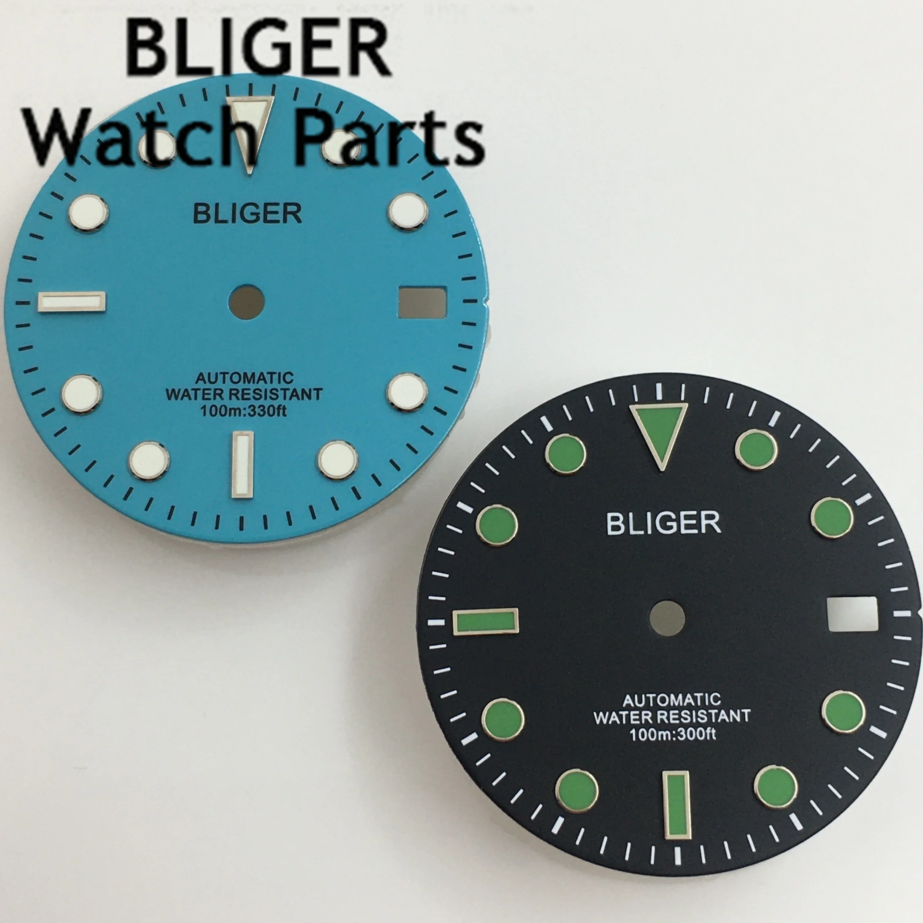 BLIGER 29mm Watch Dial Black Blue Dial Green Luminos Fit NH35 Movement Watch Replacement Parts