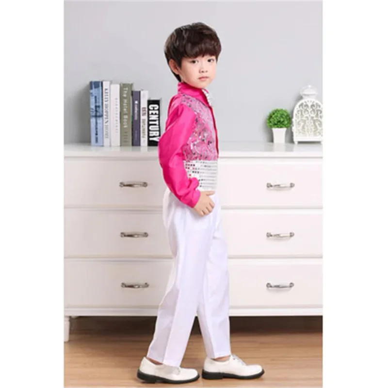 110-180CM Children Dance Costume 9Colors Sequins Jazz Dance Modern Performance Boy Hip Hop Clothing Kids School Uniform Chorus