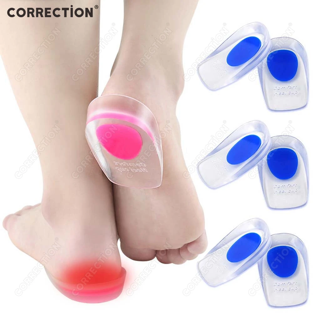 

CORRECTION Soft Silicone Gel Insoles for Heel Spurs Pain Foot Cushion Foot Massager Care Half Heel Insole Height Increase Pads