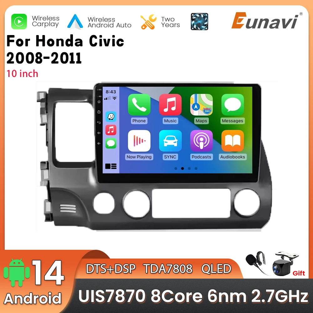 Android 14 2 Din Car Multimedia Player For Honda Civic 2008-2011 Head Unit Stereo GPS Navigation BT WIFI