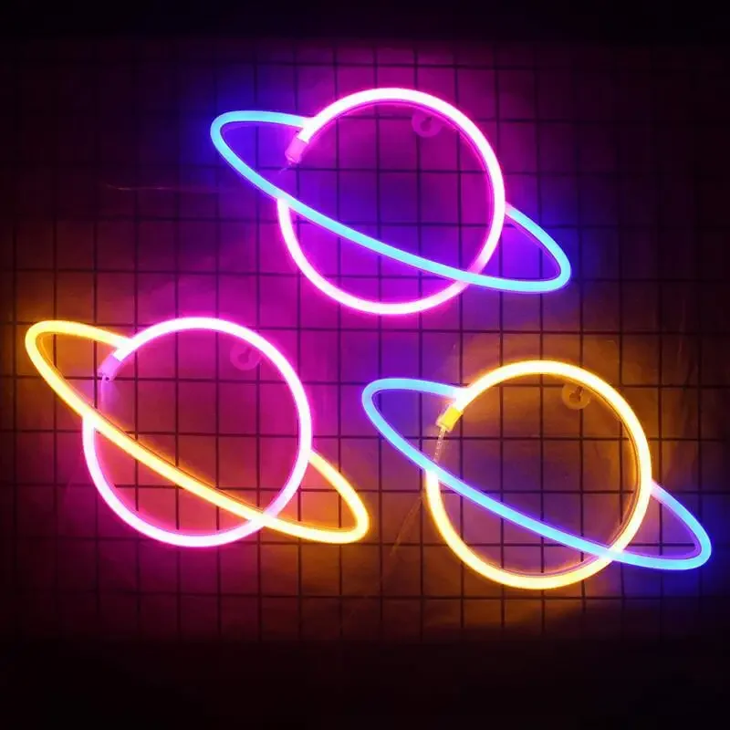 LED Neon Sign Alien Shaped Wall Hanging Lights for Home Children's Room Saucerman Night Lamps Xmas Party Holiday Art Decor