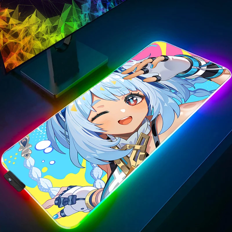 LED マウスパッドゲームアクセサリー RGB コンピュータゲーマーかわいいキーボードパッド原神インパクトムアラニデスクマウスマットアニメガールマウスパッド