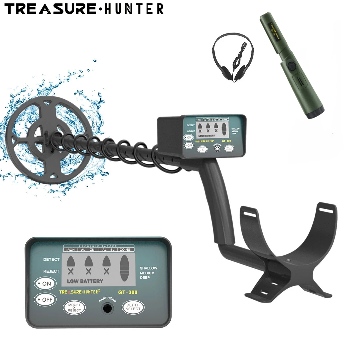 

Treasure Hunter GT300 GT110 Professional Gold Metal Detector Underground Underwater Adjustable Pinpointer With Headphone