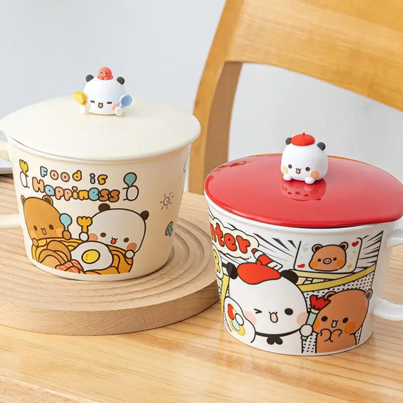 2024 Limited Edition Cute Lesser Panda Yier Bubu Instant Noodle Bowl With Cover And Handle Ceramic Bowl Student Birthday Gifts