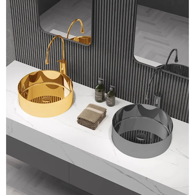 Glossy stainless steel countertop basin, gold rose gold wash basin, washbasin