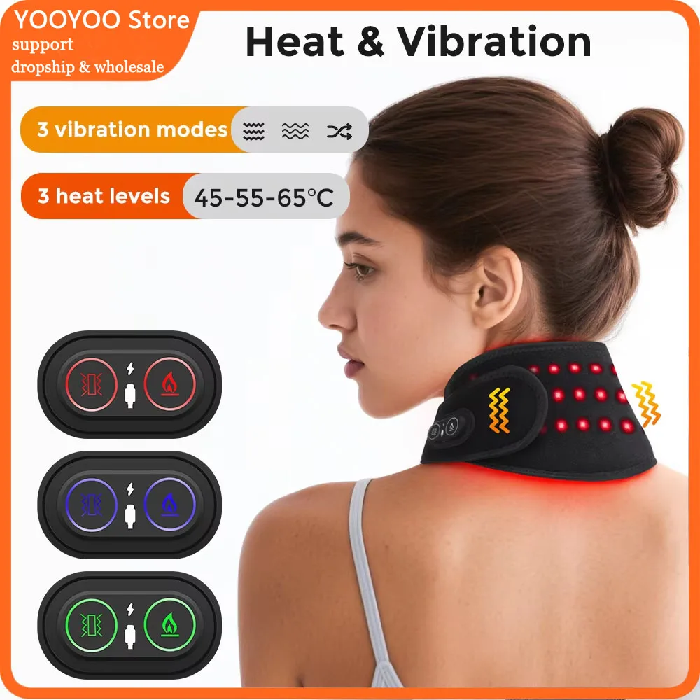 

Electric Cordless Heating Neck Massage Wrap Brace LED Light Therapy Belt 850nm 660nm Neck Massager Vibration Hot Compress