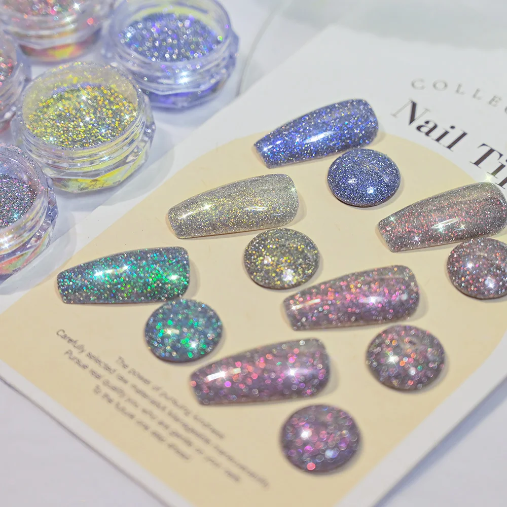 1 Box Aurora Reflective Glitter Nail Powder Holographic Broken Diamond Chrome Sparkly Flash Nail Pigment Gel Polish Rubbing Dust