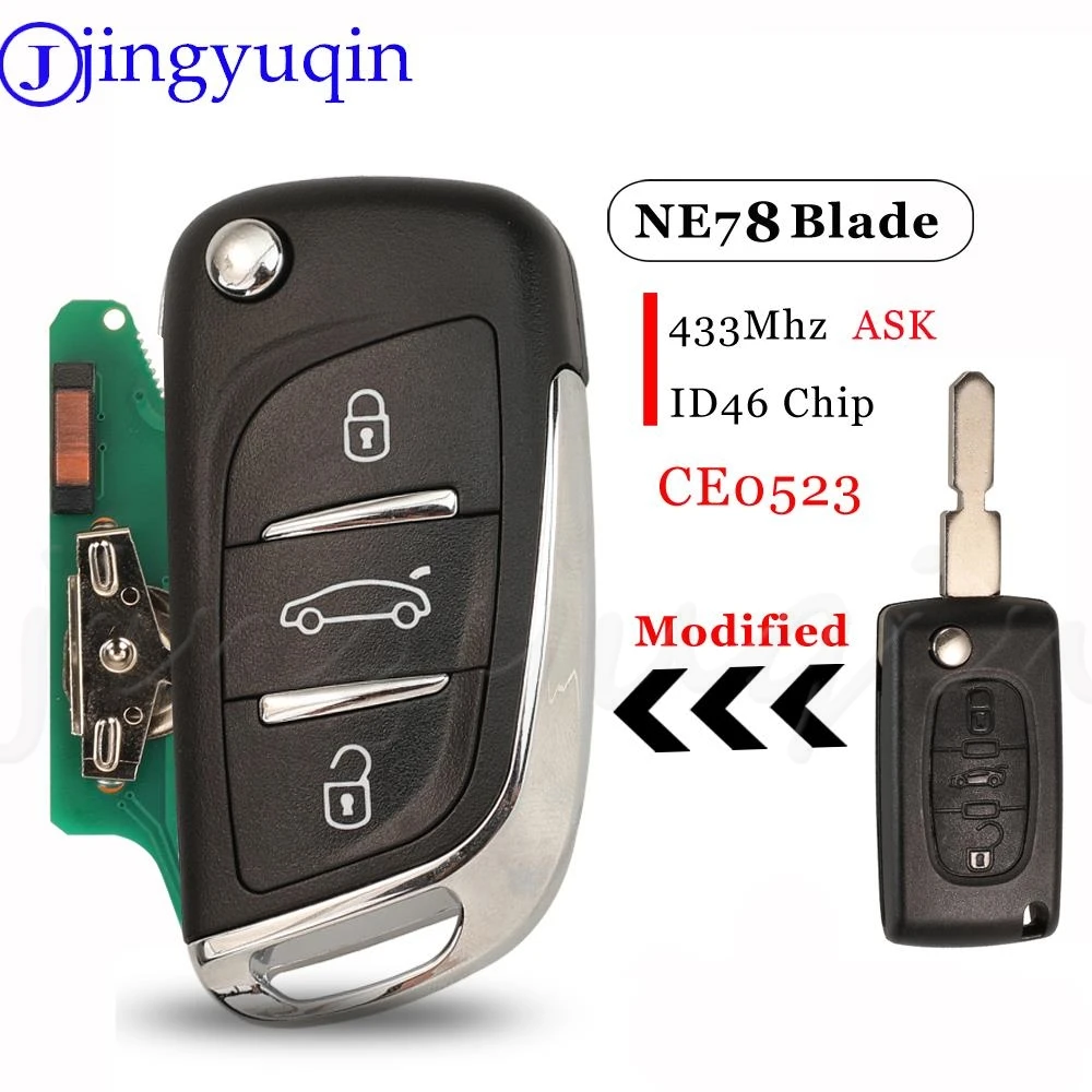 

jingyuqin 3 Buttons Modified Flip Car Remote Key 433MHZ ID46 Chip For Peugeot 607 2004-2010 Fob NE72 Blade CE0523