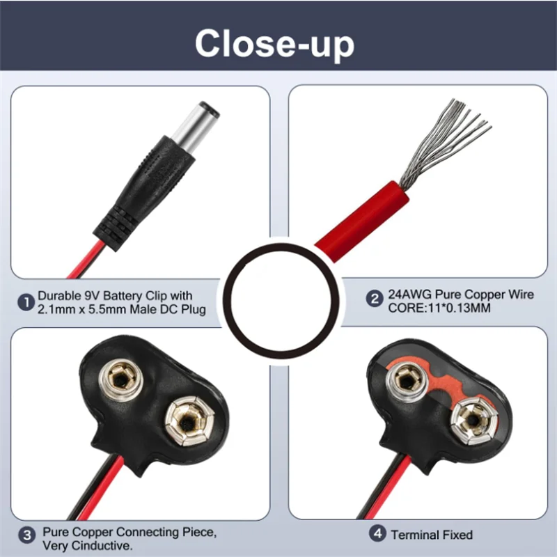 10 قطعة 9 فولت مشبك بطارية موصل مقاطع الطاقة تيار مستمر جاك التمساح المفاجئة محول سلك حامل كابل الرصاص المقبس التوصيل برميل
