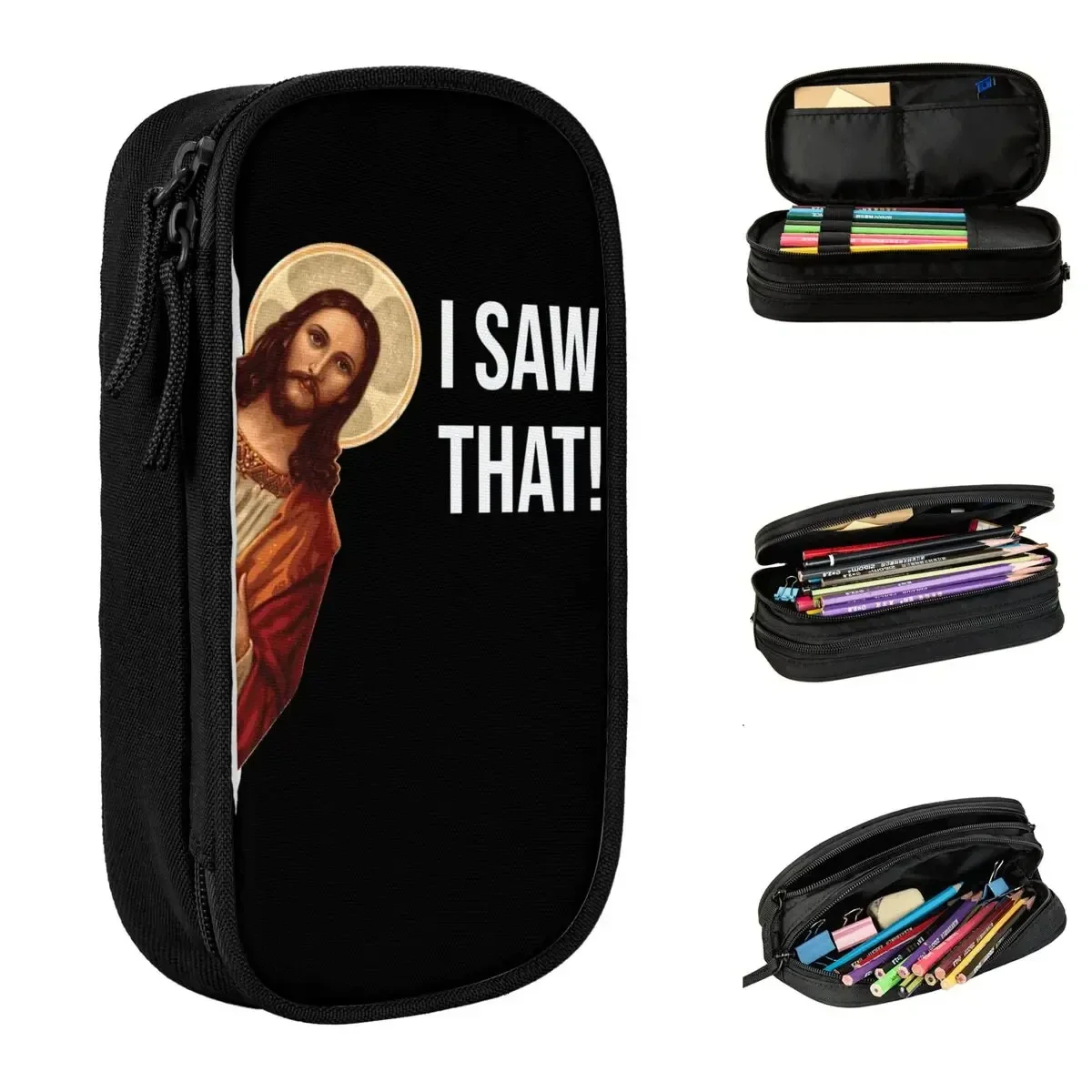 

Jesus Meme I Saw That Pen Box Double Layer Large Capacity For School Pen Case Suprise Gift for Teens Girls Adults Student