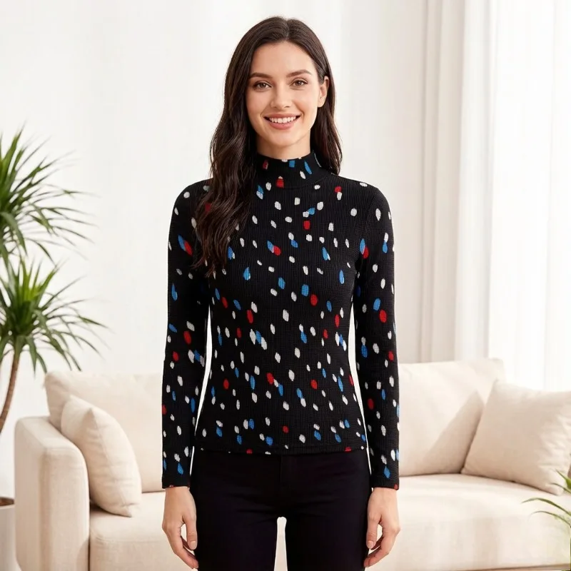 

Плиссированная футболка Miyake: Новинка Весна-Лето 2026, с длинным рукавом, воротником-стойкой, элитная, простая, универсальная, приталенная базовая рубашка для женщин