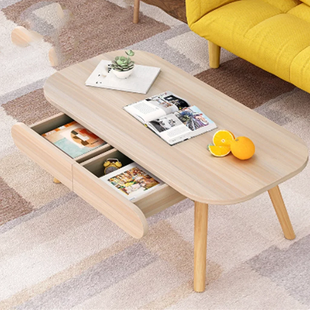 

Large-capacity Storage Double-layer Simple Installation Coffee Table For Living Room With Drawer 100*48cm