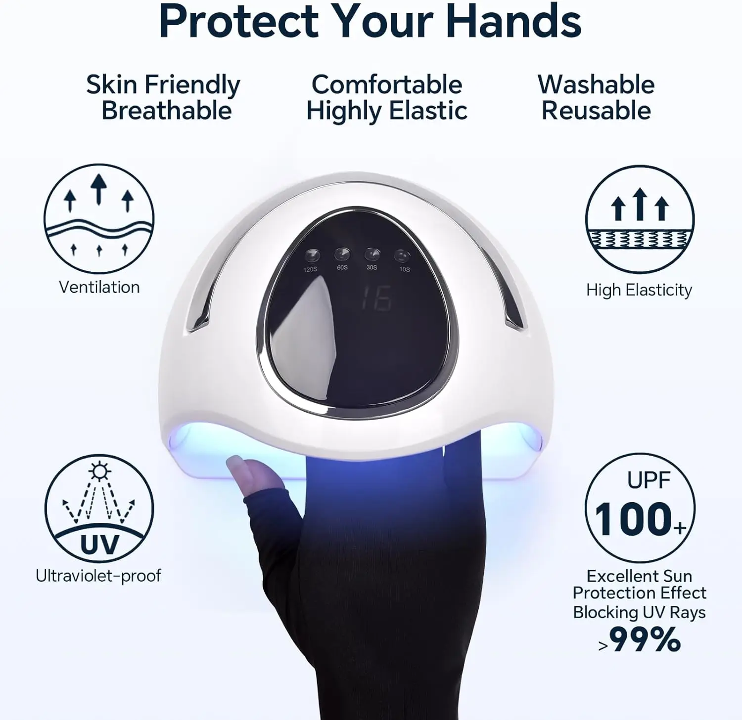 Lampada per unghie UV LED 48W con guanti, sensore intelligente e 4 timer, bianca