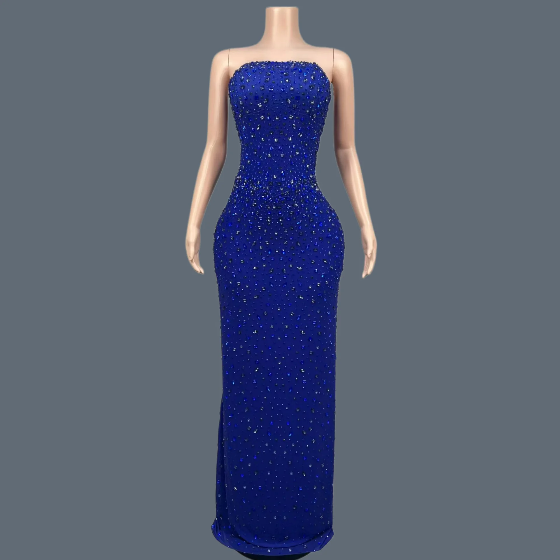 

Sparkly Rhinestone Blue Strapless Evening Gown Gala Prom Red Carpet Elegant Formal Dresses Crystals Luxury Sexy Outfit kelaiyin