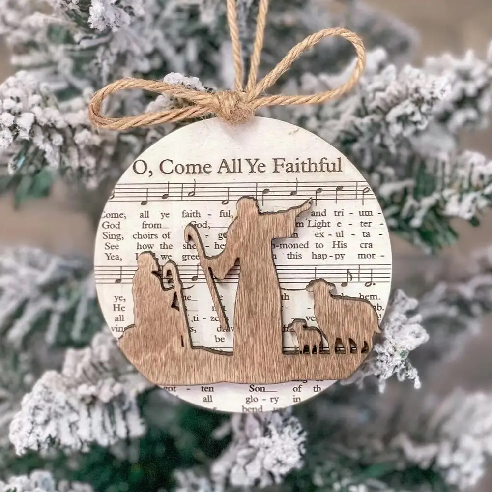 Nativity Scene Pendant Wooden Hollow Pendant Decor Lovely And Delciate Jesus Birth Ornament For Christmas Tree Home Decoration ﻿