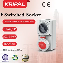 Presa Kripal IP67 impermeabile CEE presa 32a 3pin presa On-Off combinazione presa commutata standard europeo