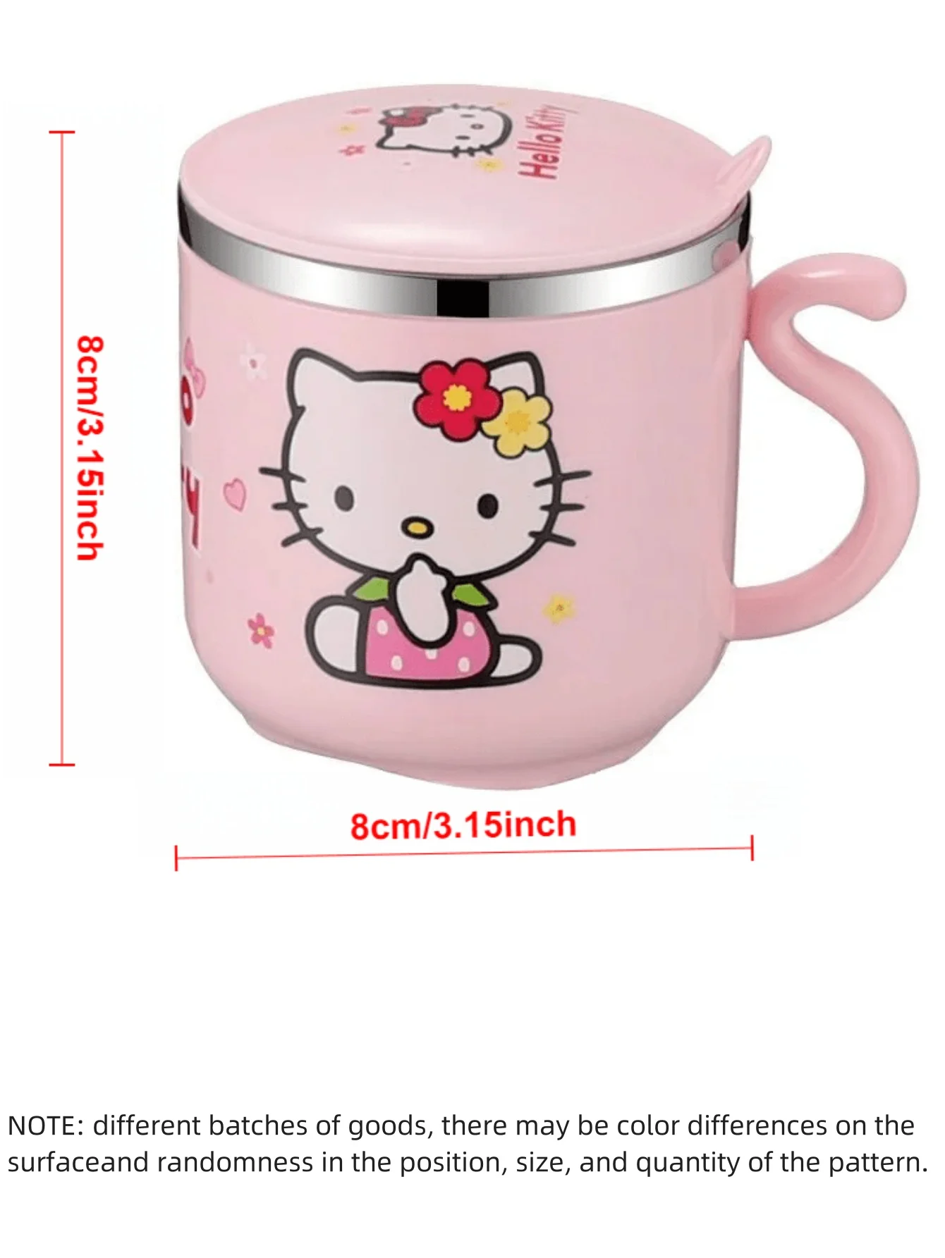1 قطعة كوب قهوة من الفولاذ المقاوم للصدأ معزول بسعة 9.47 أونصة من HelloKittys مع مقبض وغطاء - كوب ماء لطيف ومتين #2