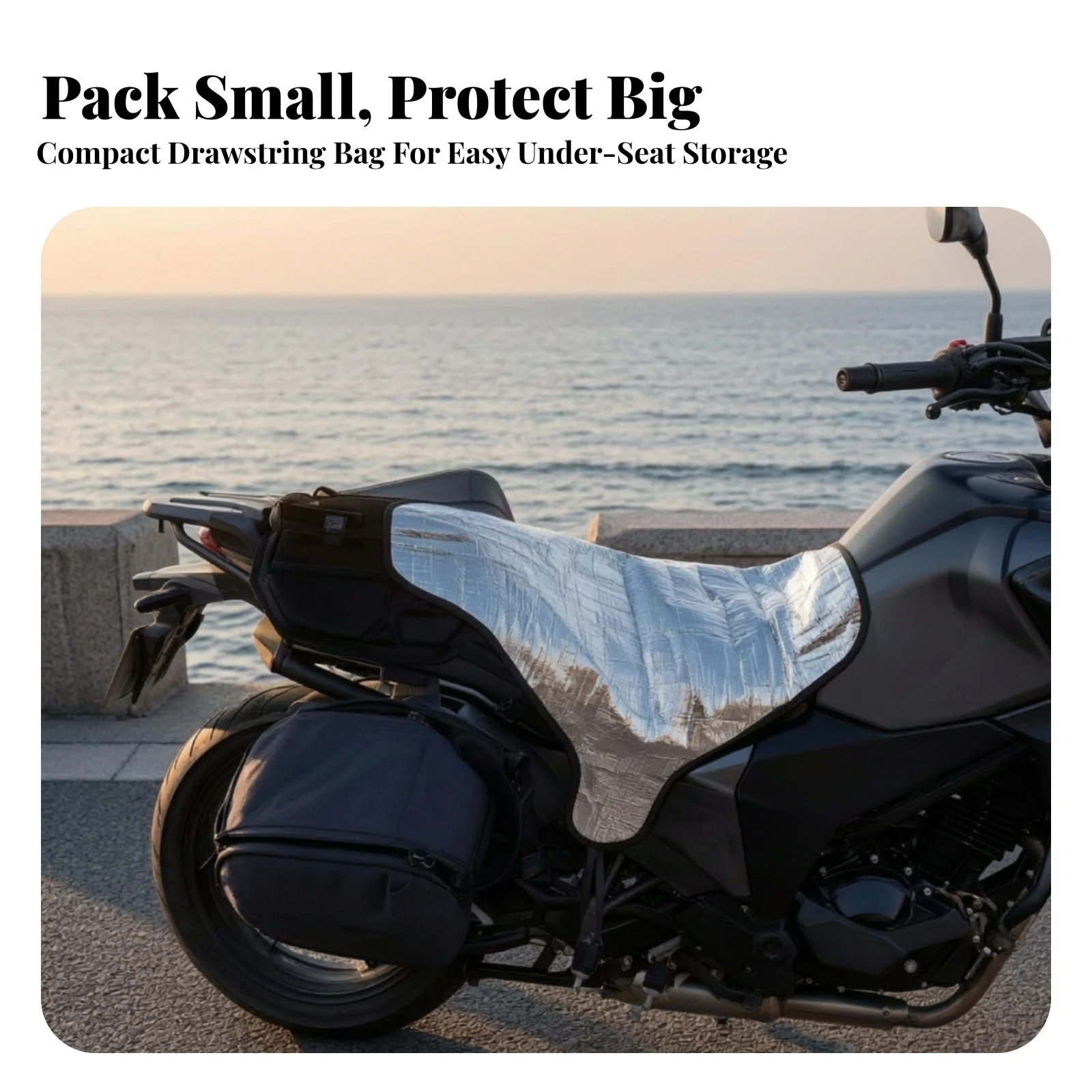Motorcycle Seat Cover Waterproof Motorcycle Seat Cover with Tie Cord Reflective Long-Lasting for Motorcyclists, Outdoor Parking