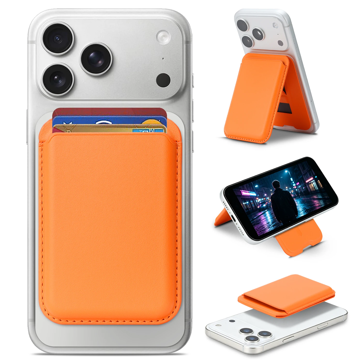 Leather Credit Card Holder Strong Magnetic for Men RFID Pocket Size Shockproof Business Luxury Portable Cards Bag Kickstand Slim