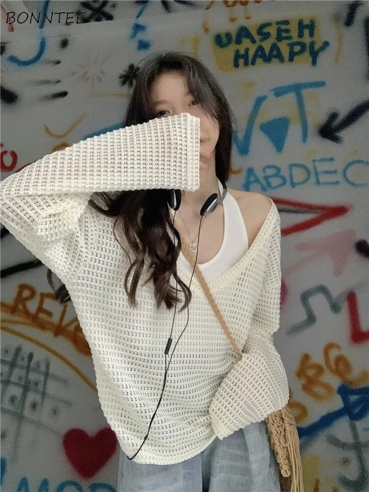 

Pullovers Women Hollow Out Daily Spring Simple Special Creativity Charming Elegant Vintage Ladies Sweet Attractive Korean Style