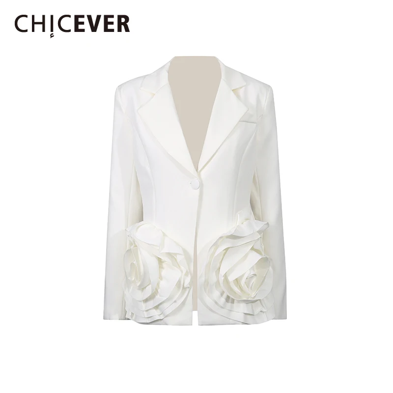 

CHICEVER Solid Spliced Flower Chic Jacket Female Lapel Long Sleeve Slimming Commute Basics Women's Jackets Autumn Fashion New