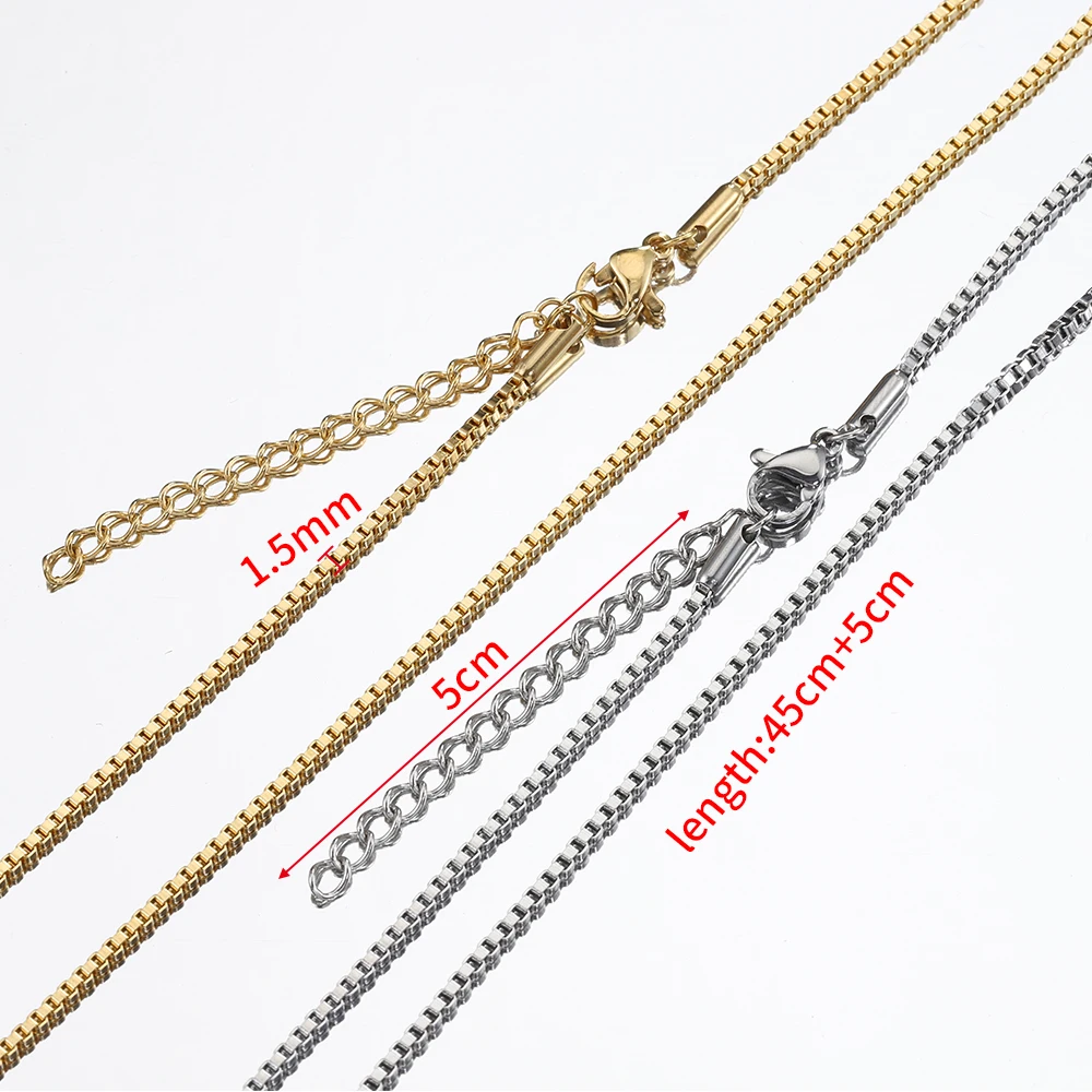 10pcs 5pcs Stainless Steel Box Chains for Jewelry Making DIY 45cm+5cm Necklace Chain with Lobster Clasps Chain Handmade Findings