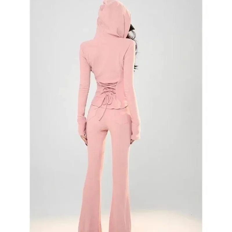 

Sweet Girl Casual Sports Suit Women's Autumn Slim Fit Hooded Sweatshirt Coat High Waist Flare Pants Two-piece Set Female Clothes