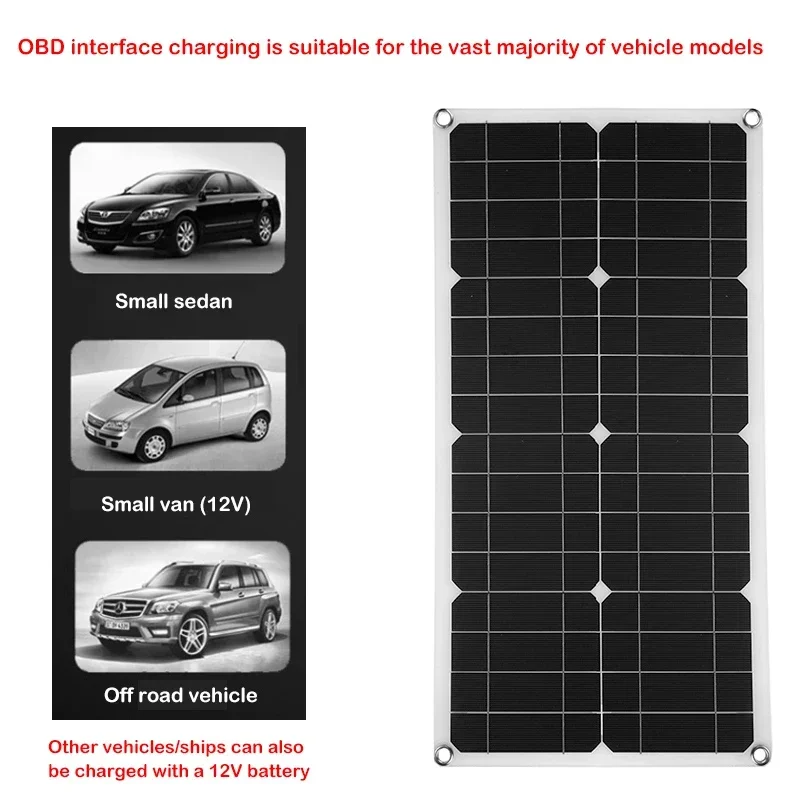 Solar Panel Kit 30A Controller 50W Flexible Solar Panels 18V High Efficiency Battery Charger Module for Car RV with OBD Line