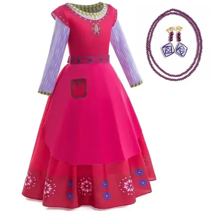 Deseo de película: disfraz de cosplay de princesa Dahlia, lindo conjunto de vestido de dibujos animados de color rojo vino para niños, disfraz de fiesta de Carnaval de Halloween