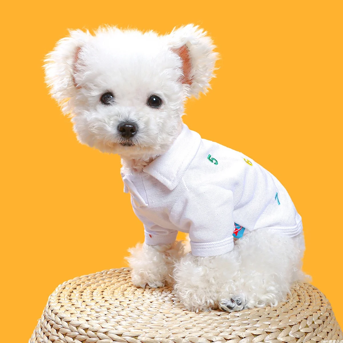 1PC Pet Clothing Cat Spring/Summer Thin White Pullover Digital Polo Color Suitable for Small and Medium Dogs