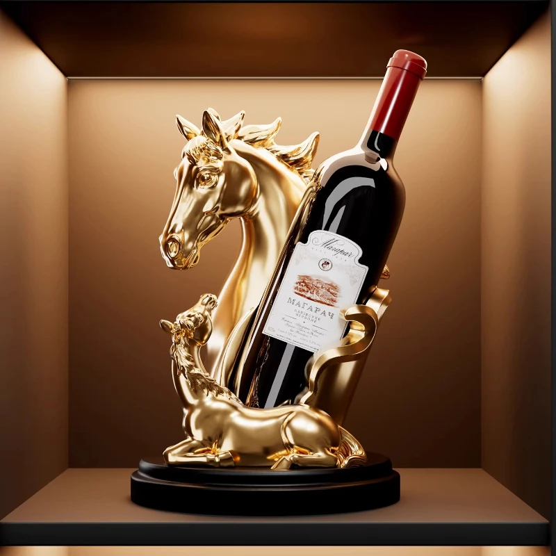 Luxury Home Decor Red Wine Holder High-end Living Room Wine Cabinet Decoration Horse Statue Wine Bottle Rack Housewarming Gift